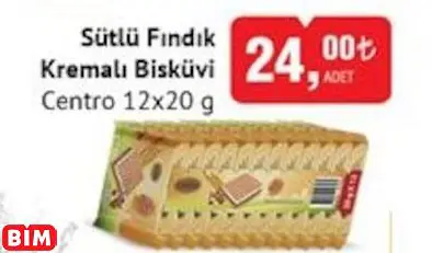 CENTRO  SÜTLÜ FINDIK KREMALI BİSKÜVİ